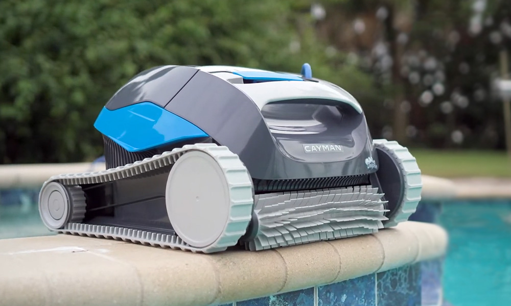 Dolphin Cayman robotic pool cleaner poolside