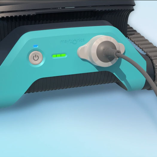 Dolphin Liberty 200 Magnetic-Connect inductive charger connector on the back of the robot