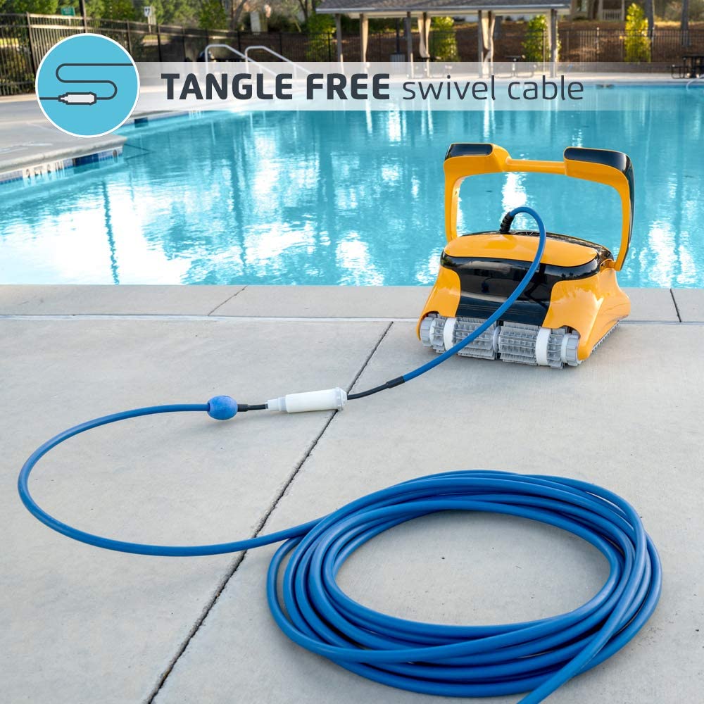 Dolphin Wave 60 tangle-free swivel cable coiled on the pool deck