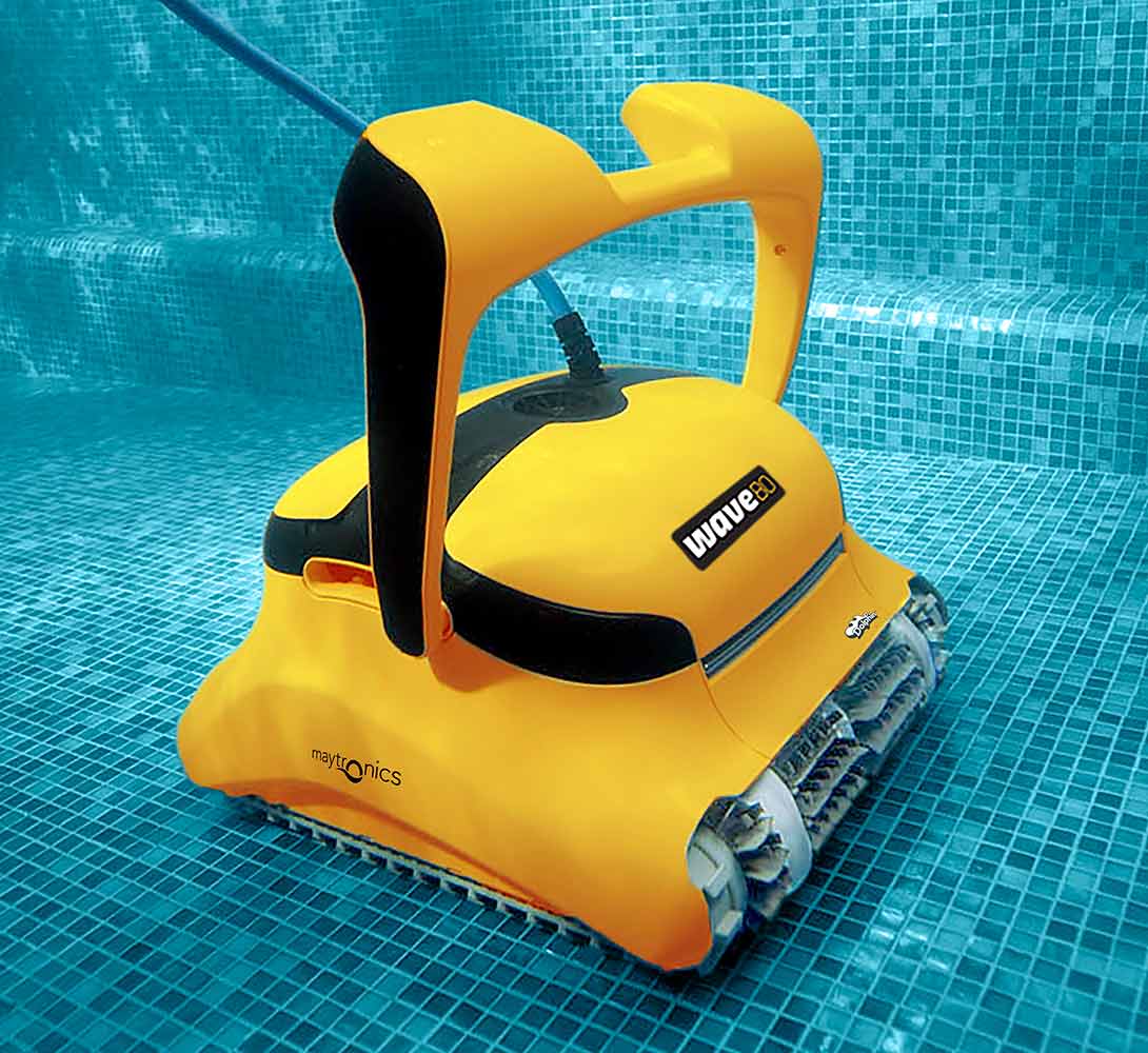 Dolphin Wave 80 cleaning a tiled pool floor